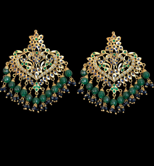 DJET5 Afreen emerald sapphire  earrings tika ( READY TO SHIP  )