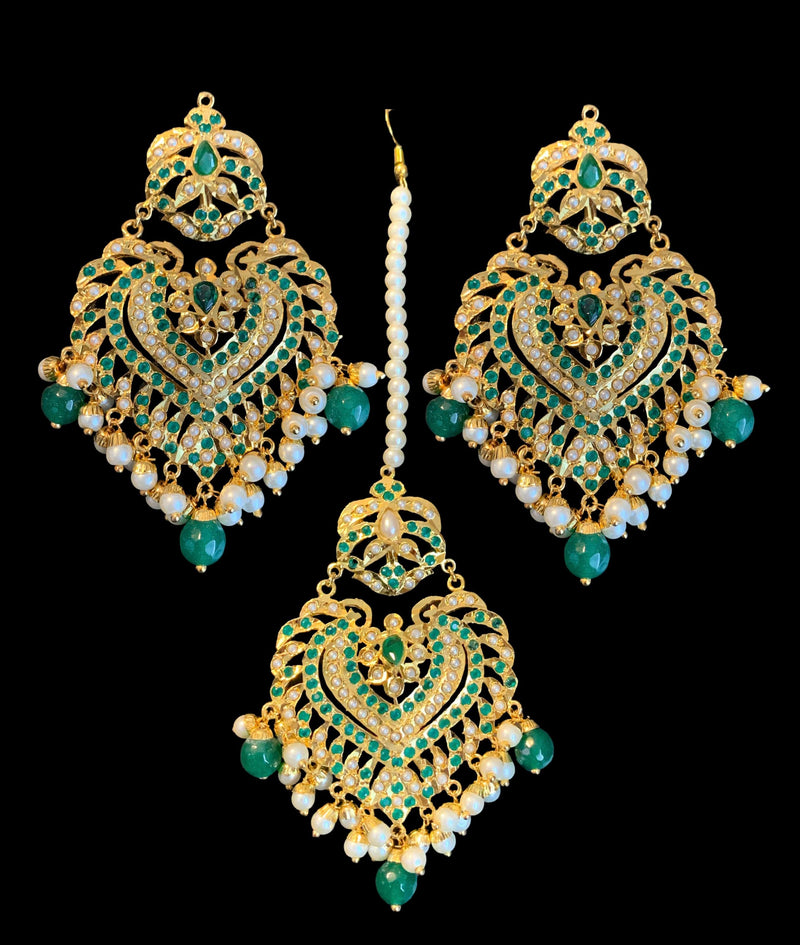 Farwah earrings tika in green / emeralds   ( SHIPS IN 4 WEEKS )