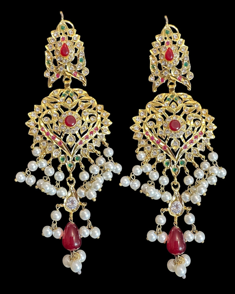 Ruby & Emerald Gold-Plated Bridal Choker with Earrings – Handcrafted