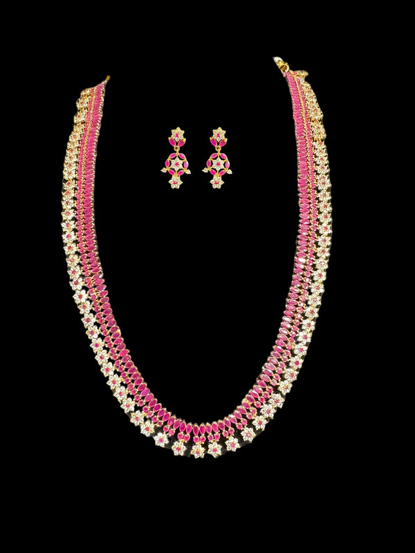 DLN38 Megha long set in cz stones - ruby    (READY TO SHIP)