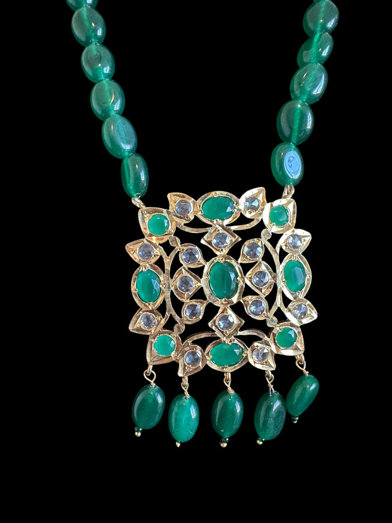 PS516 Bareeha Emerald Green Polki Pendant & Earring Set | Deccan Jewelry( READY TO SHIP )