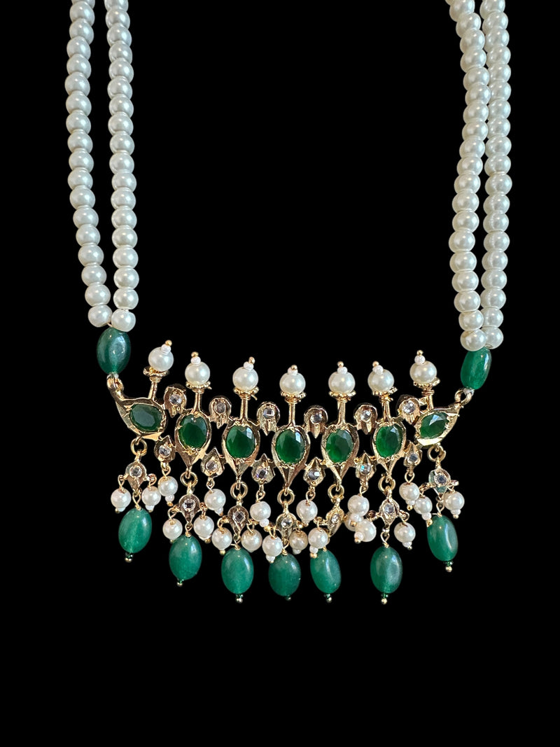 PS521 Tirmani with chandbali in green beads with pearls ( READY TO SHIP )