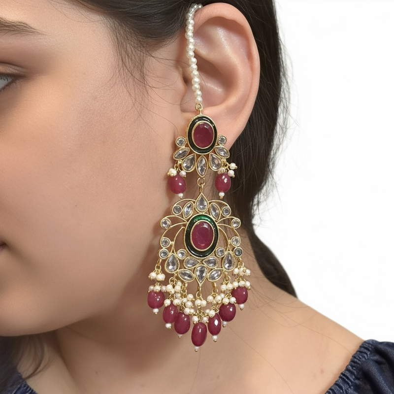 DER913 Kundan earrings in ruby emerlad combination ( READY TO SHIP )