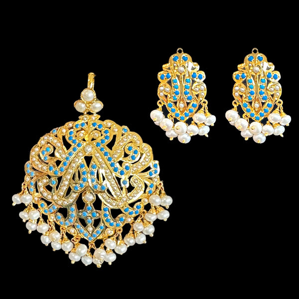Turquoise and pearl gold plated silver pendant set ( READY TO SHIP )