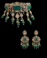 C574 Gold plated Polki / doublet choker with earrings tika ( READY TO SHIP )