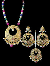 PS522 Jadau pendant and earrings tika set in Navratan (READY TO SHIP )