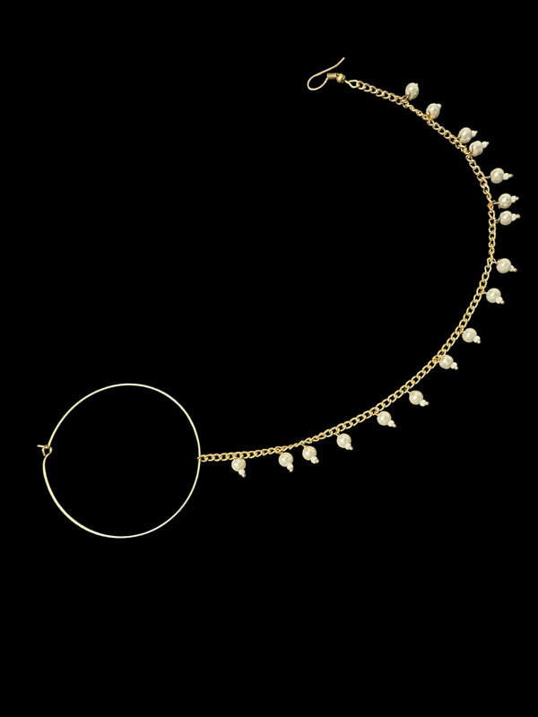 Gold-Plated Hoop Nosering with Pearl Dangler & Chain – Bridal Statement ( READY TO SHIP )