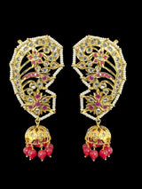 DER534 Kaan phool jhumka earrings in ruby ( READY TO SHIP )