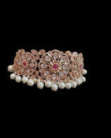 C572 Mirha Ruby and Polki choker with pearls in rose gold plating ( READY TO SHIP )