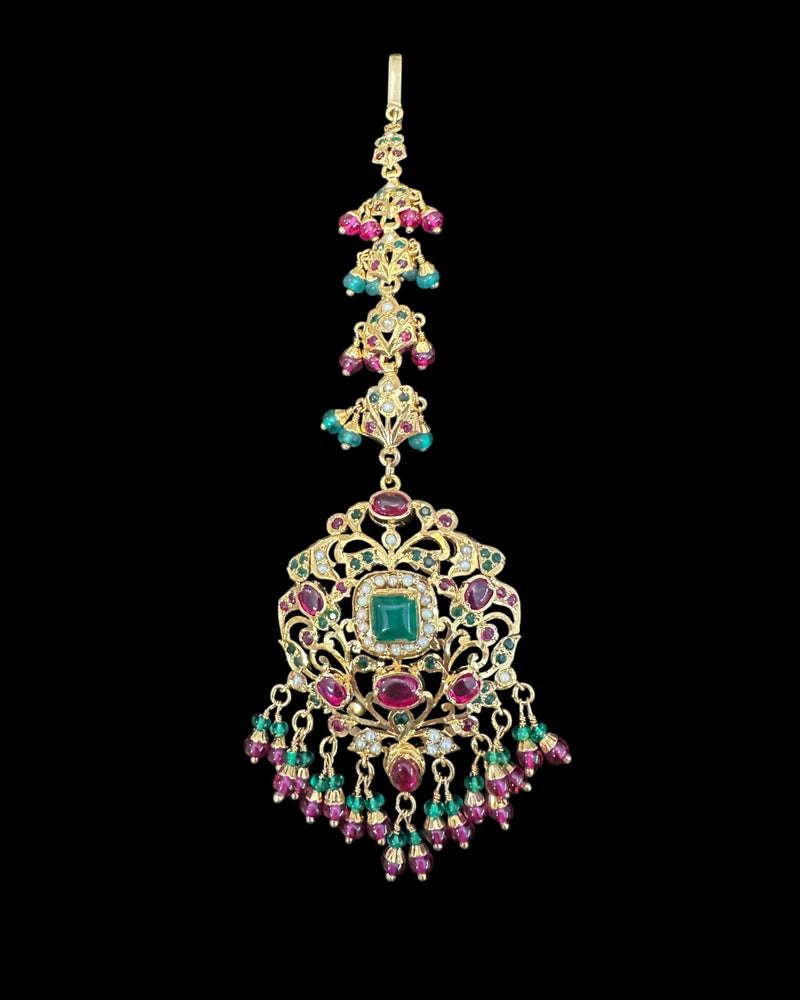 Grand Bridal Tika in Ruby, Emerald & Pearls – Gold Plated on 92.5 Silver ( READY TO SHIP )
