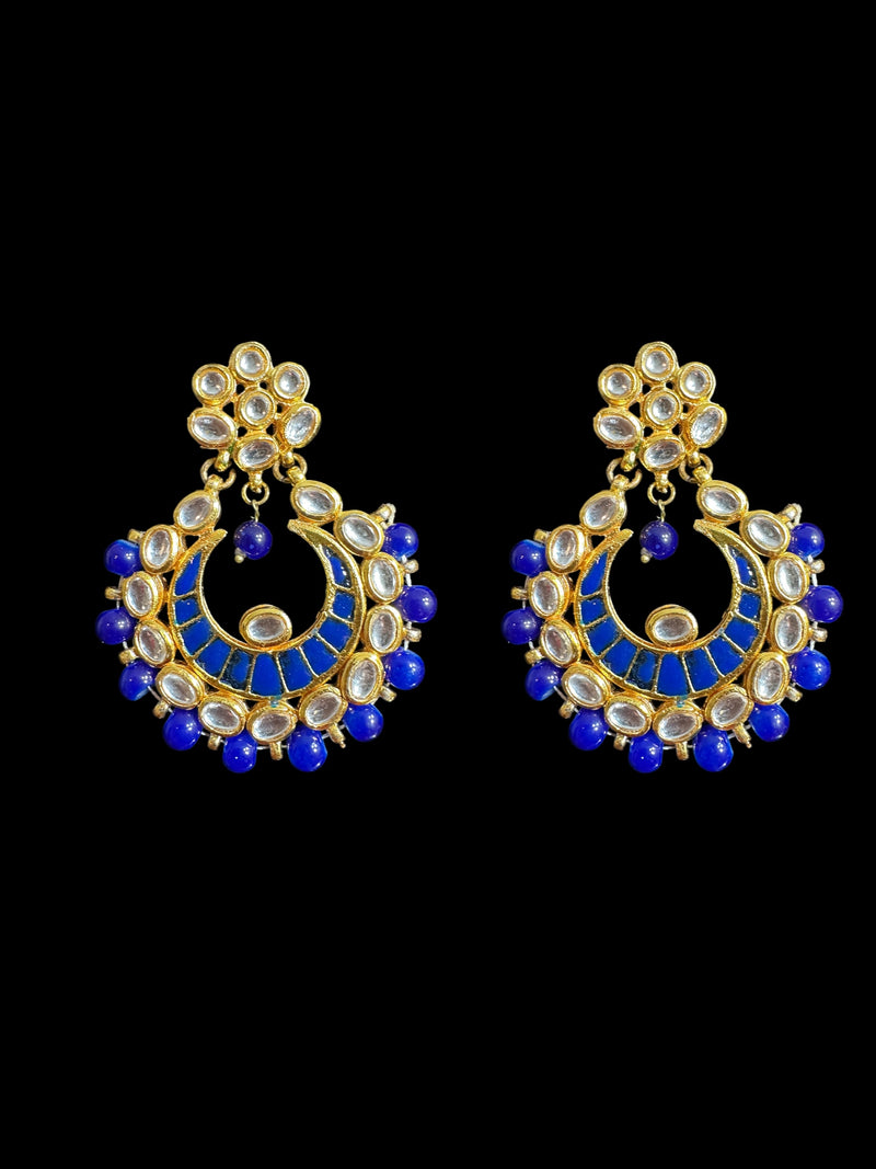 Kundan meena earrings - Royal blue ( READY TO SHIP )