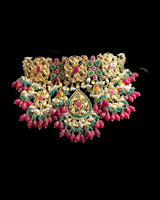 C597 Ruby, Emerald & Pearl Gold-Plated Choker Set | Semi-Precious Stones | Bridal Jewelry ( READY TO SHIP )