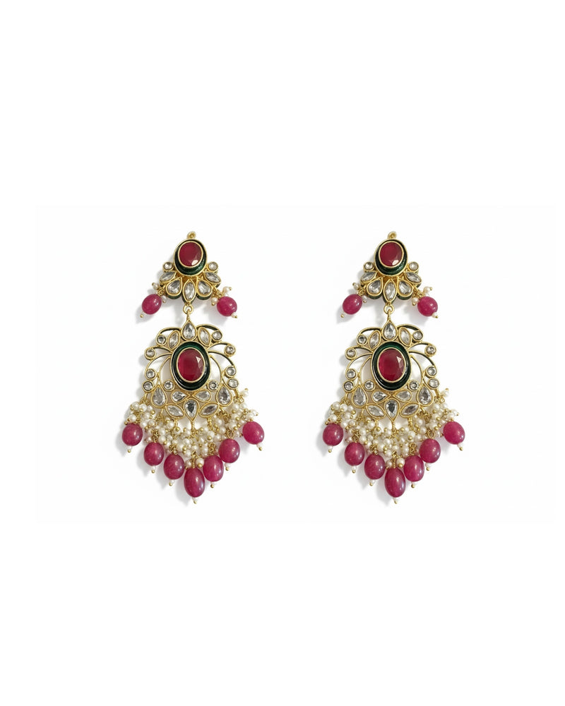 DER913 Kundan earrings in ruby emerlad combination ( READY TO SHIP )