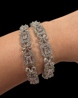 B819 Silver-Plated Cubic Zirconia Bangles ( READY TO SHIP ) size 2.8