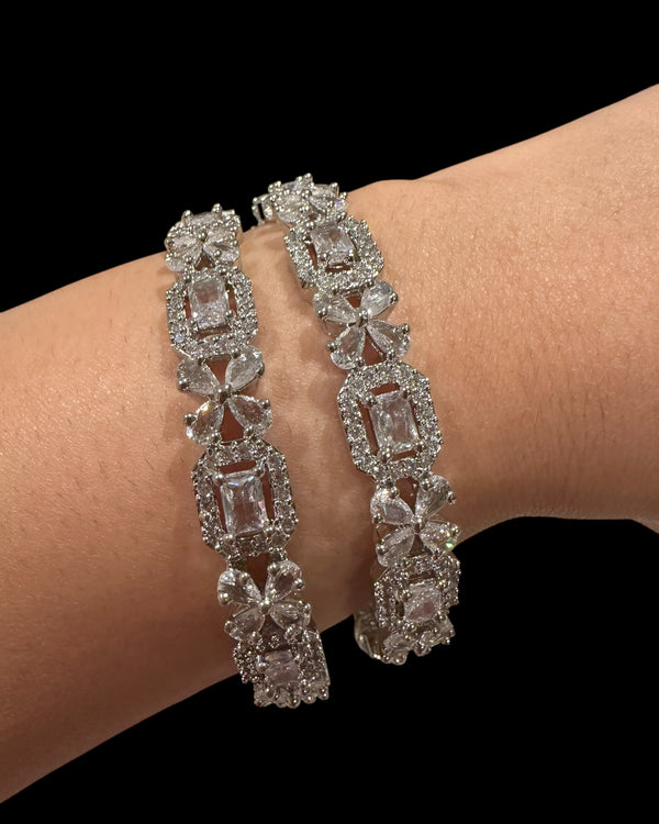 B819 Silver-Plated Cubic Zirconia Bangles ( READY TO SHIP ) size 2.8