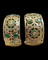 Broad Gold-Plated CZ Polki Kadhas – Green & Clear Combination ( READY TO SHIP )