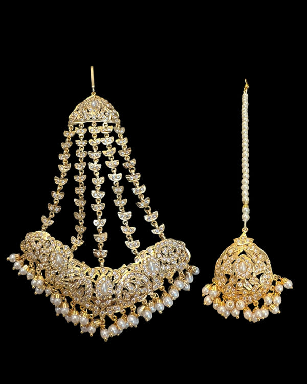 ✨ Hyderabadi Jhoomar & Tika Set – Gold-Plated with Freshwater Pearls & Zircon ( READY TO SHIP )