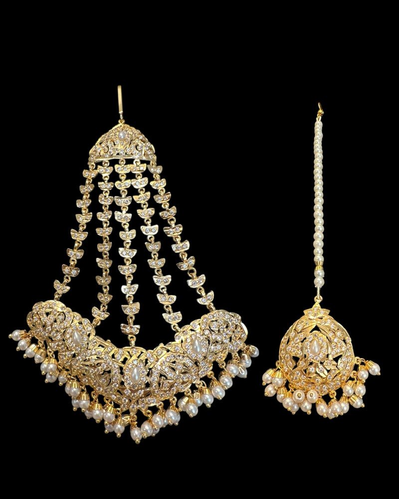 ✨ Hyderabadi Jhoomar & Tika Set – Gold-Plated with Freshwater Pearls & Zircon ( READY TO SHIP )