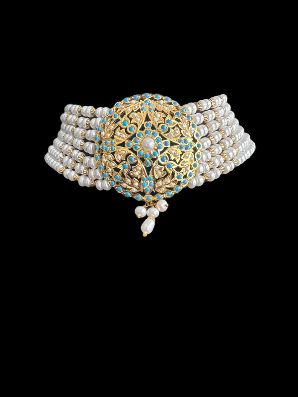 MEHTAB Feroza pearl choker , gold plated silver ( READY TO SHIP )