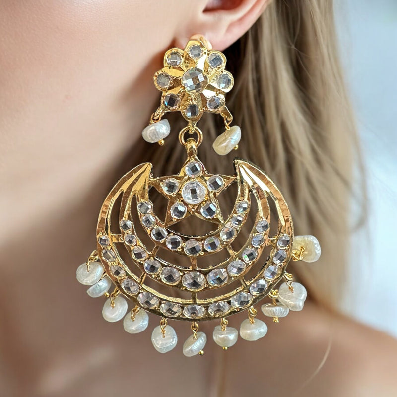 DER625 Komal gold plated chandbali earrings in real pearls ( READY TO SHIP )