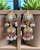 Gold-Plated Silver Jhumka Earrings in Ruby & Freshwater Pearls ( READY TO SHIP )