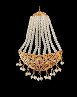 Gold-Plated 92.5 Silver Ruby & Freshwater Pearl Hyderabadi Jhoomar (Passa) ( READY TO SHIP )