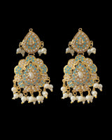 Gold-Plated Turquoise & Freshwater Pearl Pendant Earrings Set (READY TO SHIP)