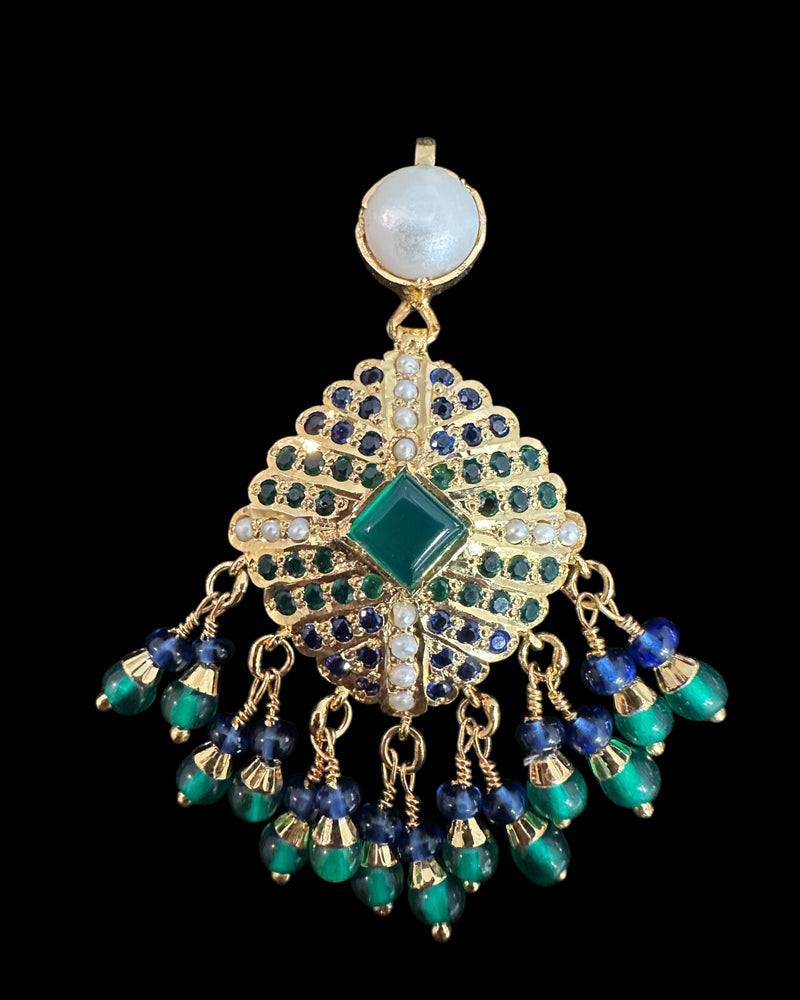 Emerald, Sapphire & Pearl Pendant Set – Gold-Plated 92.5 Silver ( READY TO SHIP )