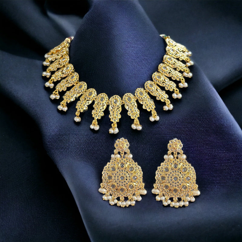 DNS48 Simeon gold plated Hyderabadi necklace in fresh water pearls ( READY TO SHIP) (Copy)