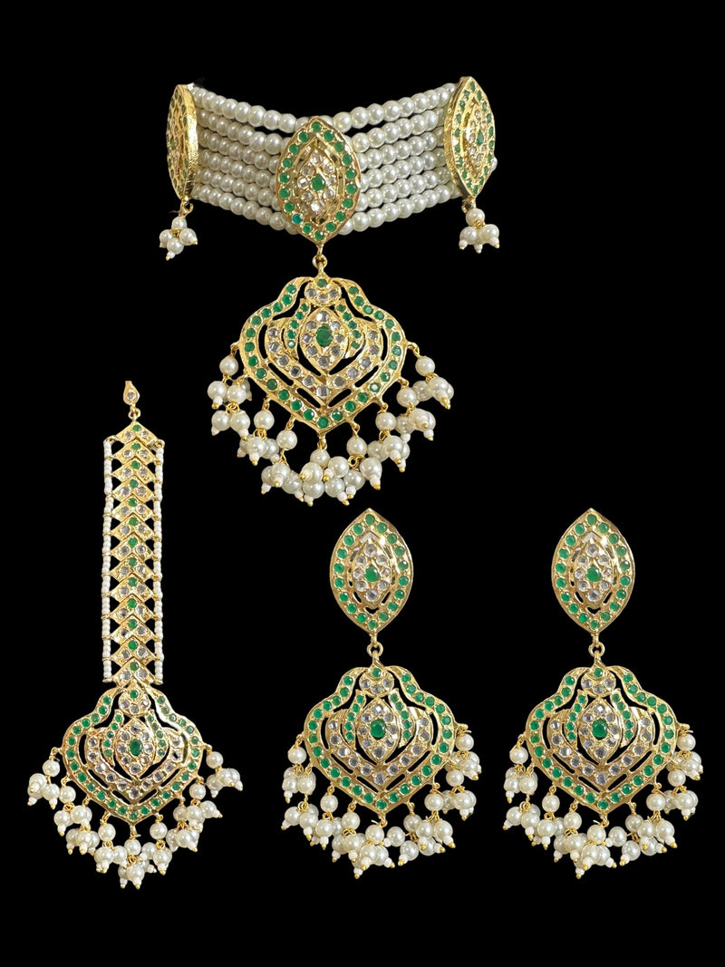 BR304 Gold plated bridal set with earrings tika in green ( READY TO SHIP )