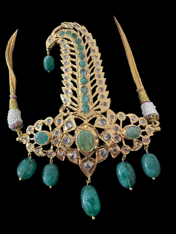 DJTK363  Hyderabadi sarpech in emeralds ( READY TO SHIP )