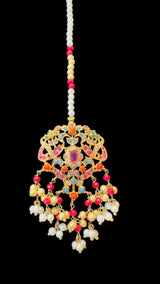 C596 Gold-Plated Navratan Choker Set with Earrings & Tika ( READY TO SHIP )
