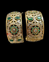 Broad Gold-Plated CZ Polki Kadhas – Green & Clear Combination ( READY TO SHIP )