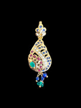 Gold plated jadau silver pendant set in emerald sapphire  ( READY TO SHIP )