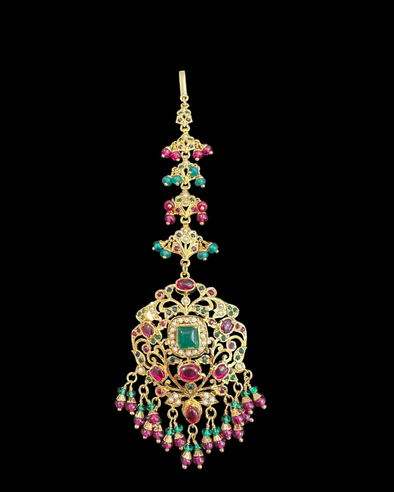 Grand Bridal Tika in Ruby, Emerald & Pearls – Gold Plated on 92.5 Silver ( READY TO SHIP )