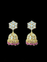 DER597 Polki jhumka earrings - ruby ( READY TO SHIP )