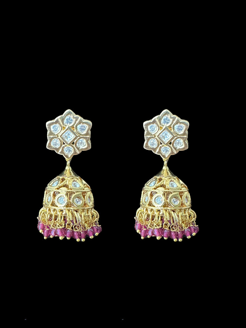 DER597 Polki jhumka earrings - ruby ( READY TO SHIP )