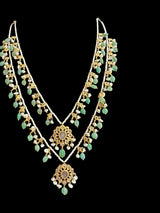 SAT86 Gold plated Satlada with fresh water pearls and emerald beads ( READY TO SHIP )