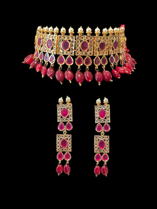 C588 Gauhar hyderabadi choker in Ruby  ( READY TO SHIP )