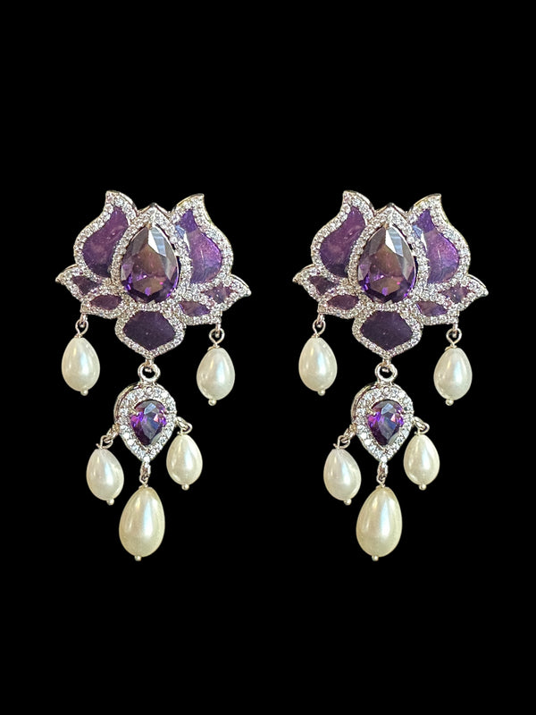 ET573 Maria lotus dangler earrings in purple / amethsyt cz  ( READY TO SHIP )