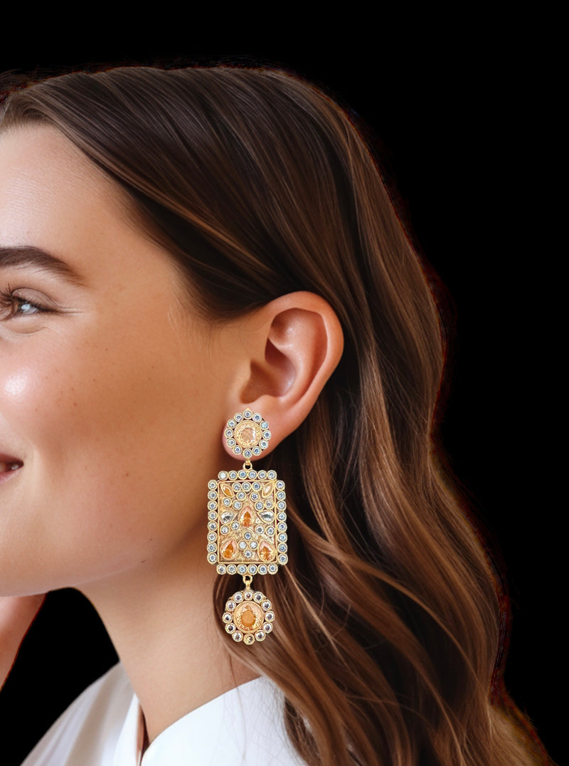 DER592 kundan earrings - golden / champagne stones ( READY TO SHIP )