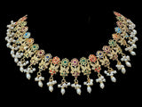 Navratan / Multicolored Jadau Necklace Set in Gold Plated Silver ( READY TO SHIP )