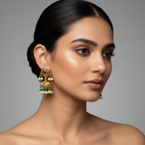 Ruby Emerald Pearl Jhumkas in 92.5 Silver (Gold-Plated) ( READY TO SHIP )