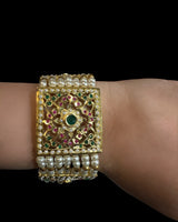 B66 Saira jadau bracelet in ruby emerald with pearls    ( READY TO SHIP )