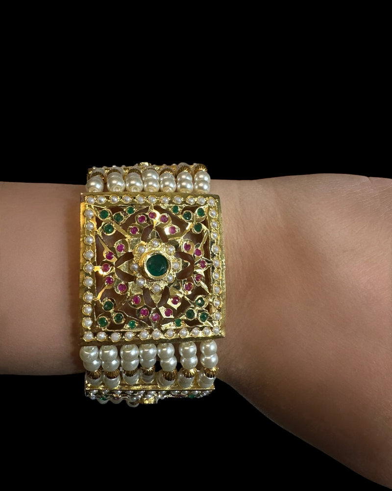 B66 Saira jadau bracelet in ruby emerald with pearls    ( READY TO SHIP )