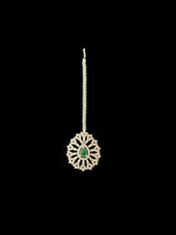 DNS171 Cz necklace set with earrings tika  silver plated - Emerald green centre stone    (READY TO SHIP)