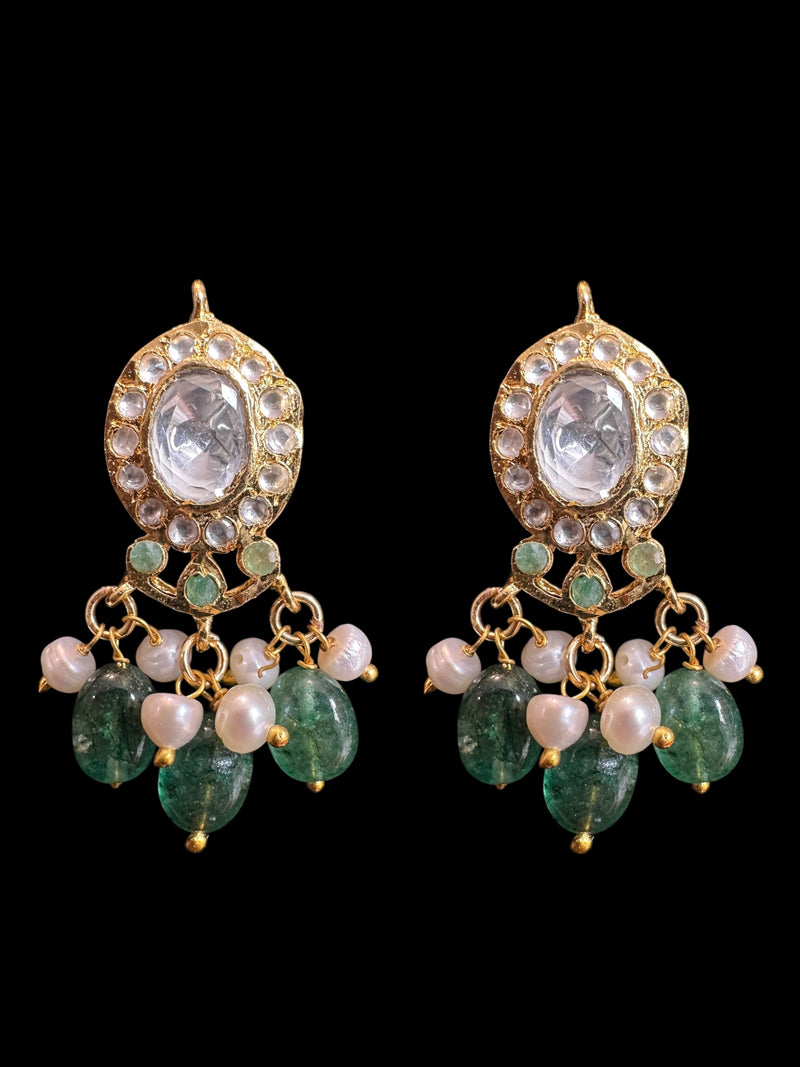 DLN133 Moissanite & Emerald beads Long Mala with Freshwater Pearls – Gold-Plated l Necklace Set ( SHIPS IN 4 WEEKS  )