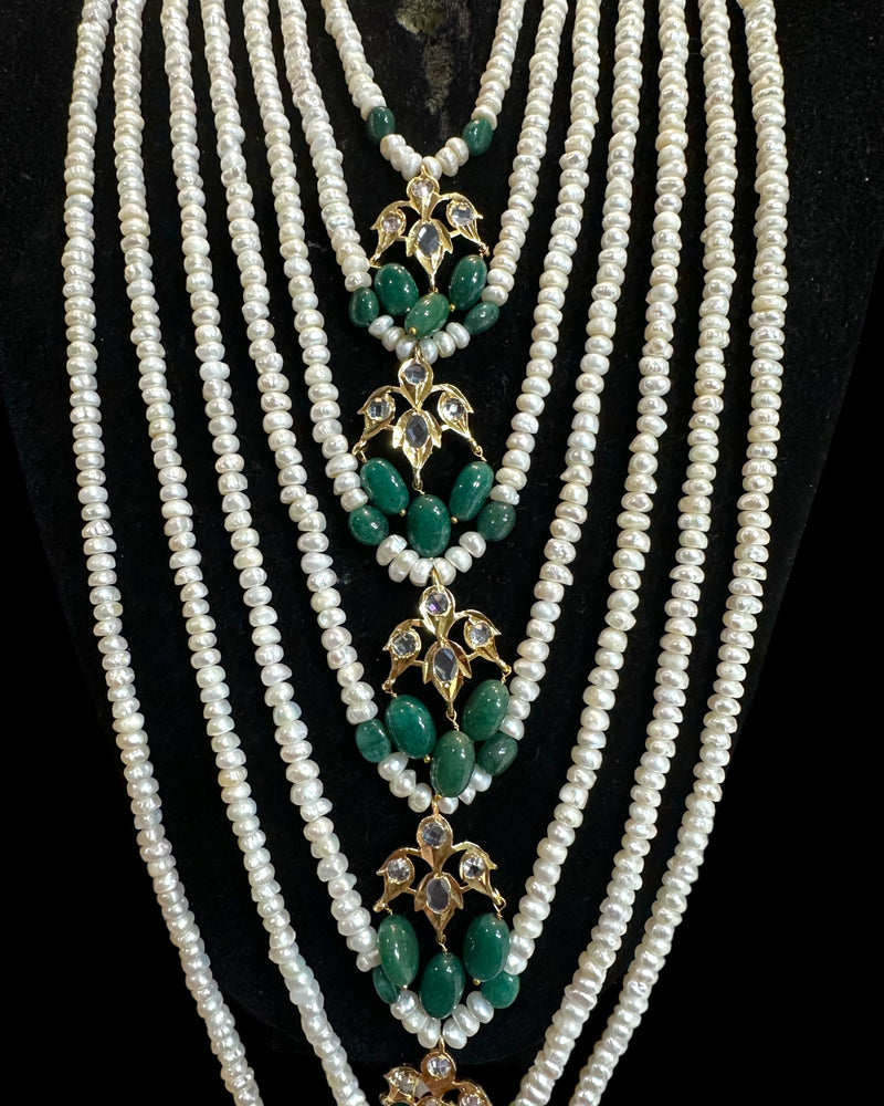 Hyderabadi Satlada in fresh water pearls and  Emeralds – Ready to Ship
