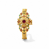 Gold-Plated Silver Navratan Kada with Freshwater Pearls – Openable Screw Design | 92.5 Silver Bracelet ( READY TO SHIP )