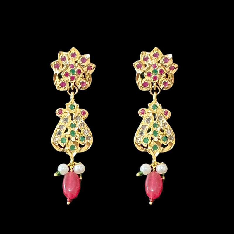 DER545 gold plated earrings in ruby emerald ( READY TO SHIP )